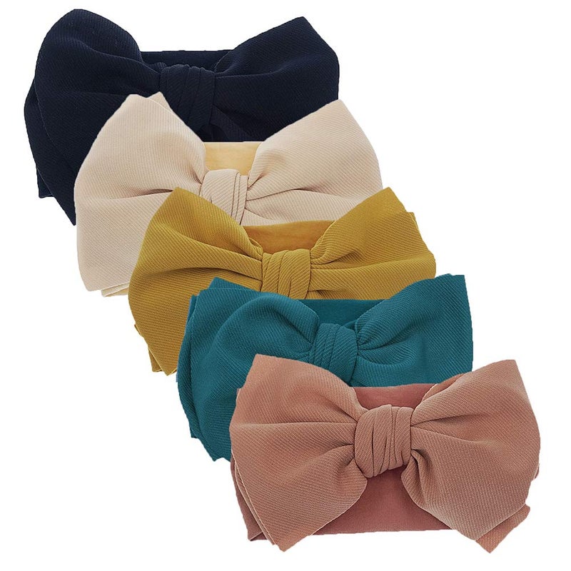 KIDOCHEESE Hairband, Soft Nylon & Cotton, Handmade Hairbands with Bows, 5 Pack, for Baby Girls & Toddlers - Image 1